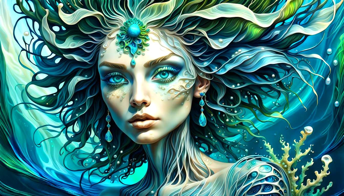 Water Witch Portrait with Seashell Jewelry