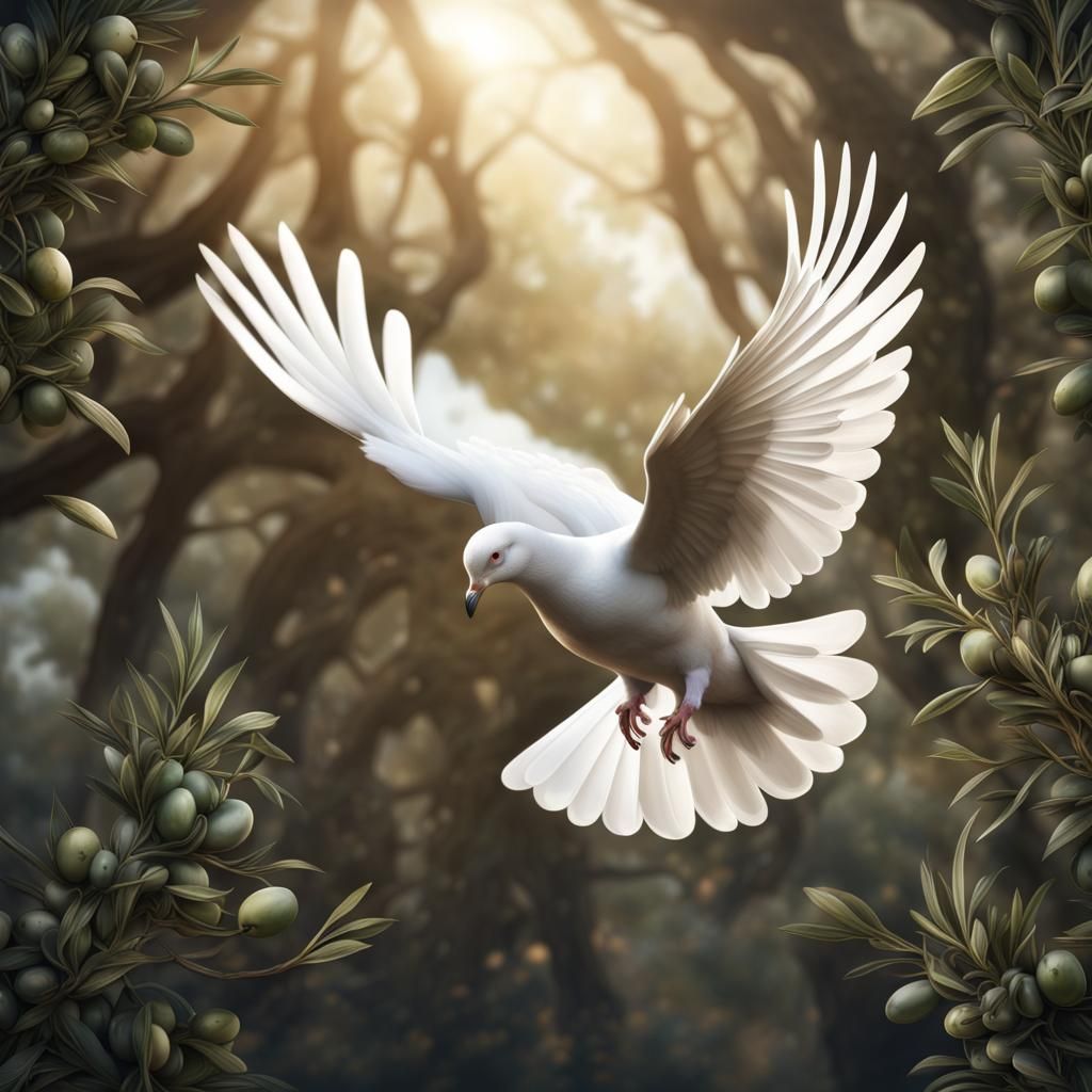 Symbol of Peace: White Dove with Olive Branch