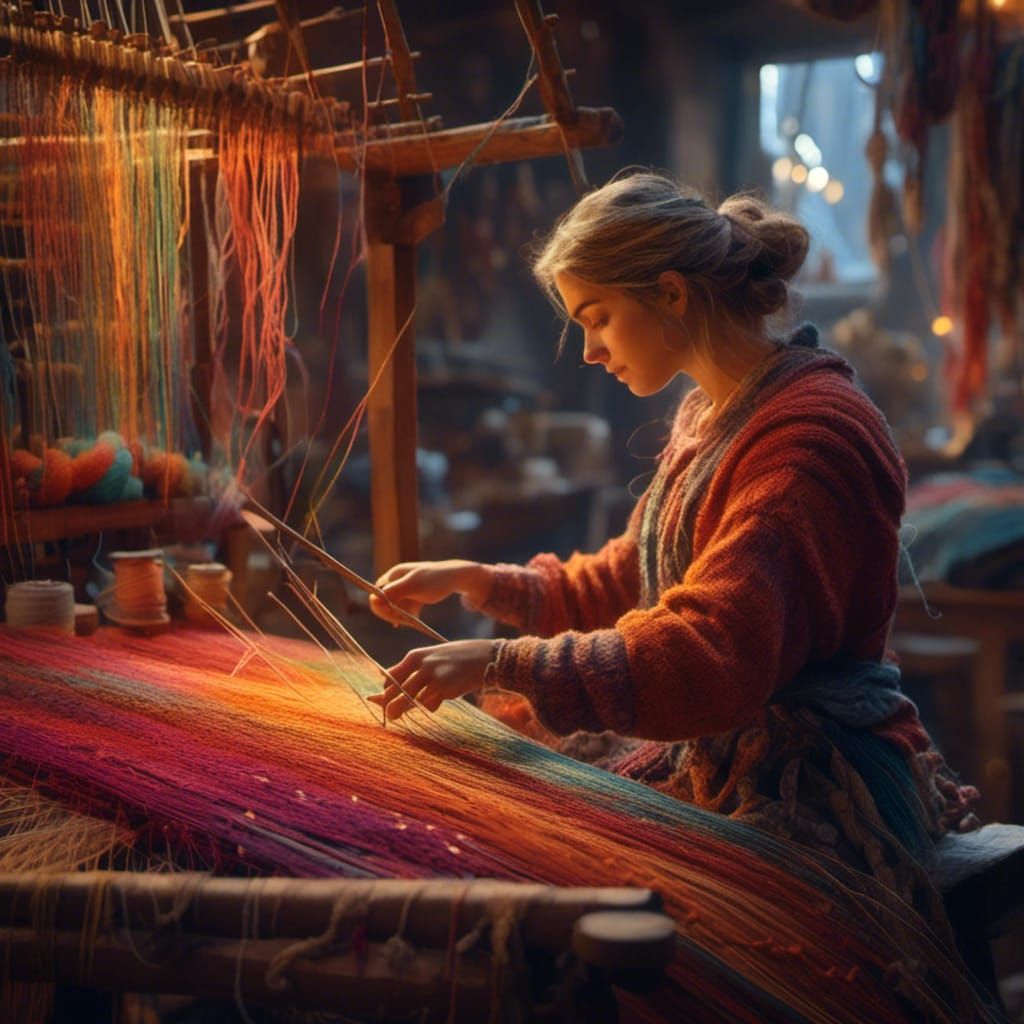 Cozy Weaver in a Vibrant Oil Painting Style