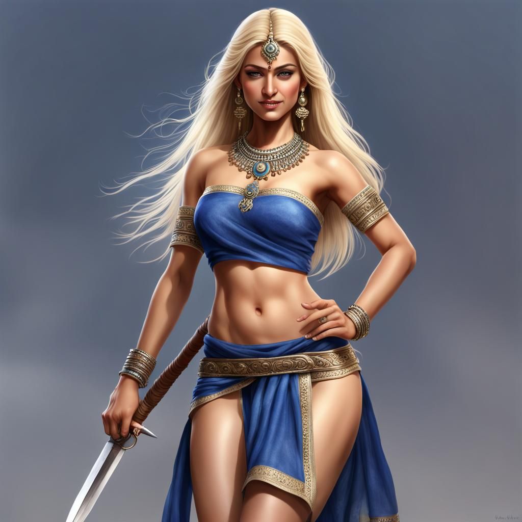 Realistic Indian Warrior Girl Portrait in Golden Light