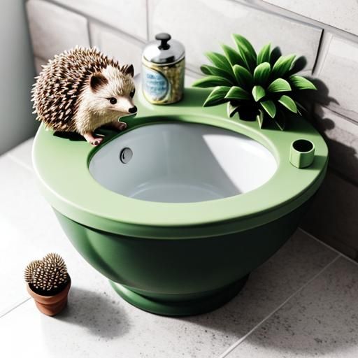 Cute Hedgehog on Toilet