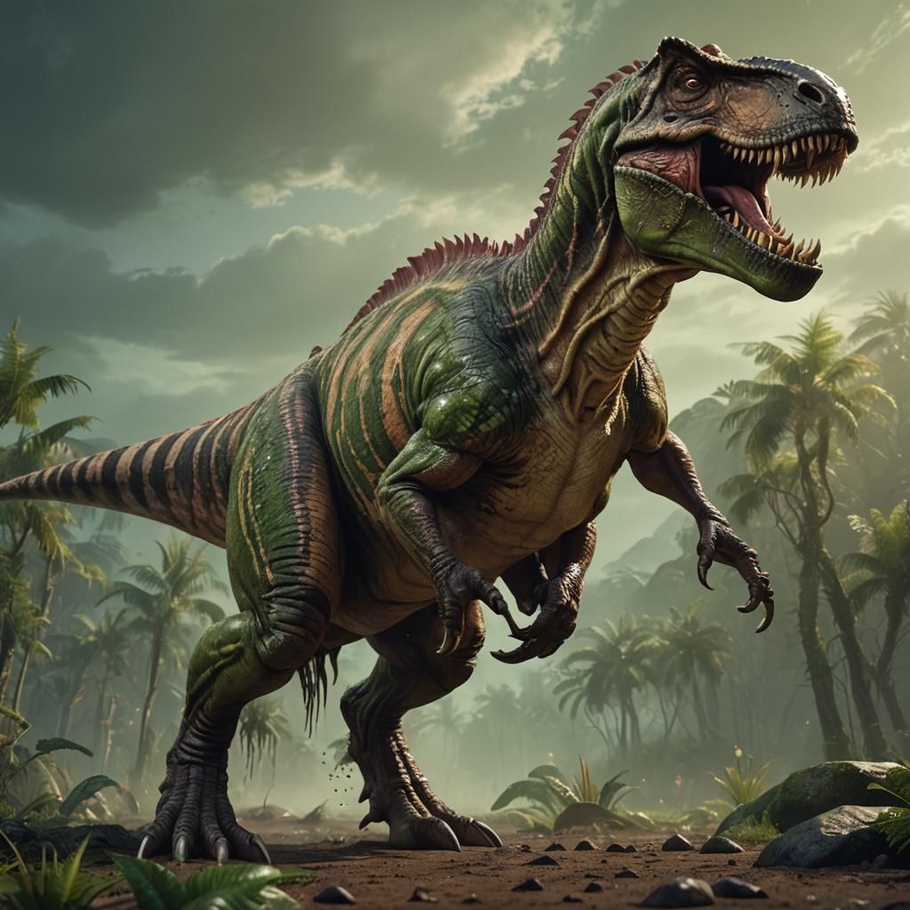 Muscular Tyrannosaurus Rex in Fantasy Illustration