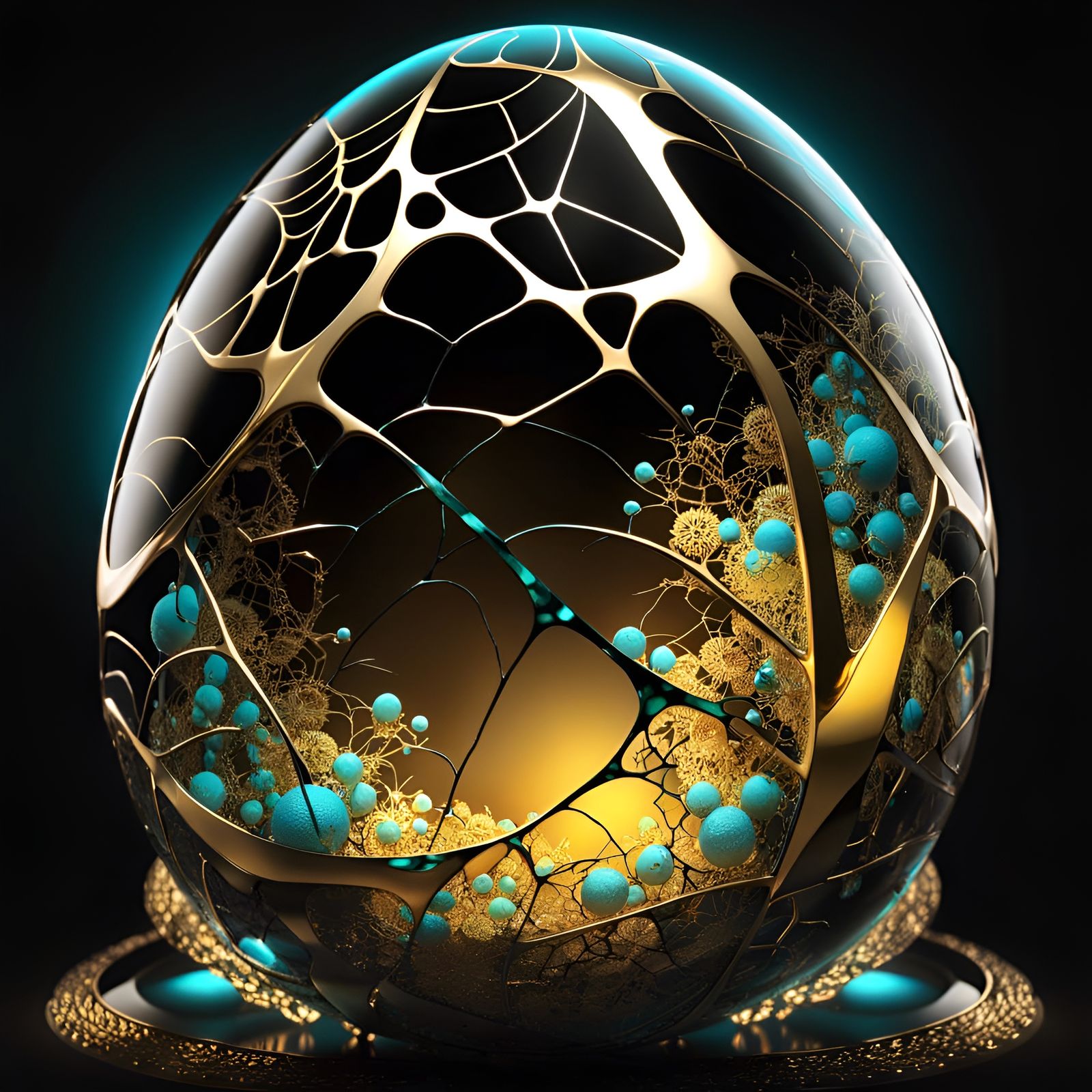 Cracked Glass Egg with Bioluminescent Glow