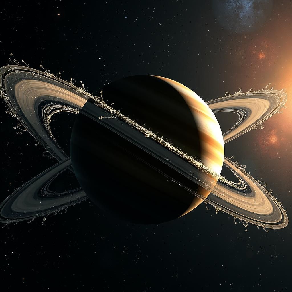 Hyperrealistic Saturn from Space in Splash Art Style