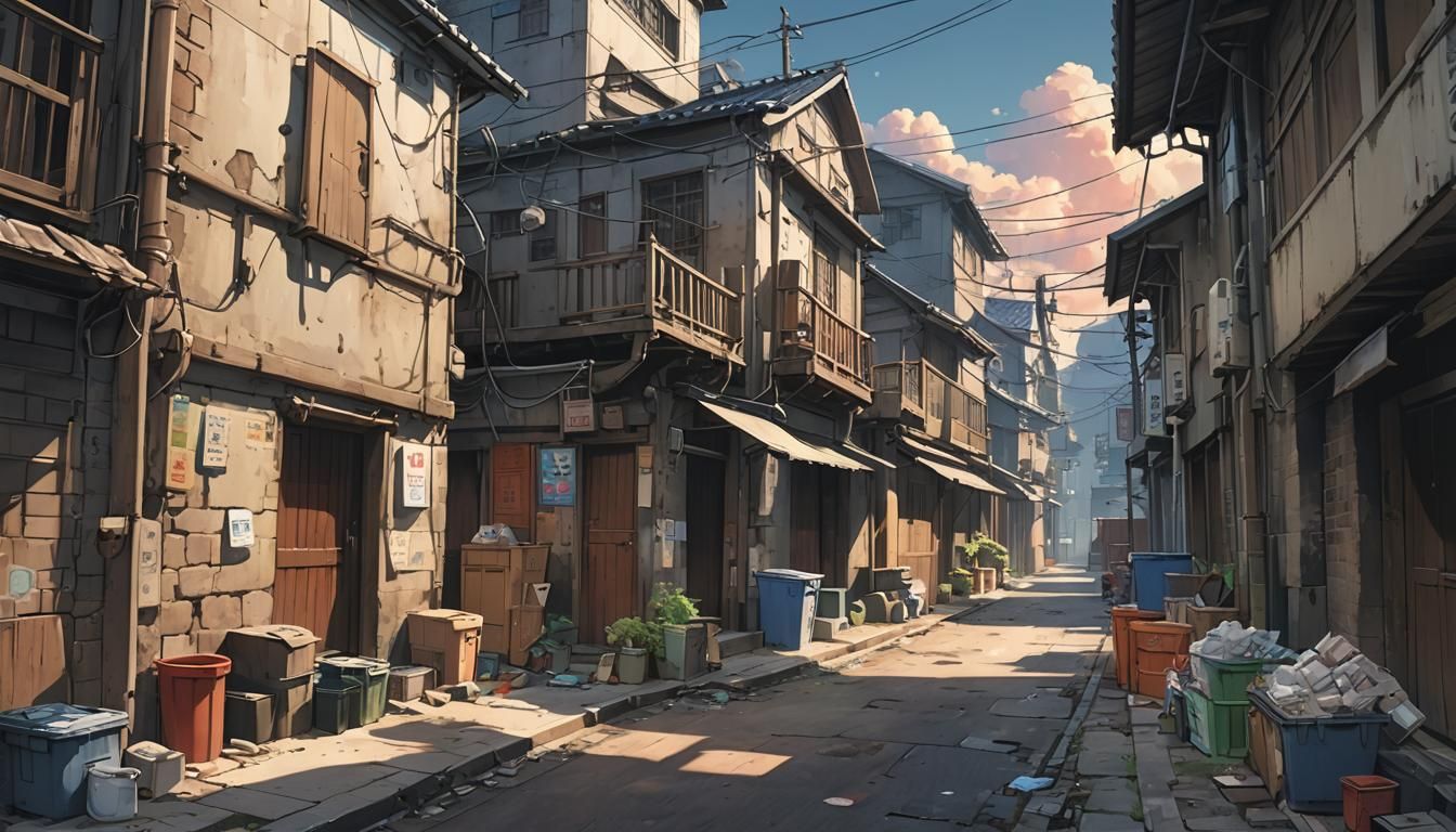 Anime Village Alley in Studio Trigger Style