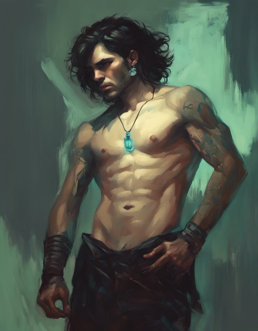 Emo Gothic Prince with Tattoos in Cyberpunk Style