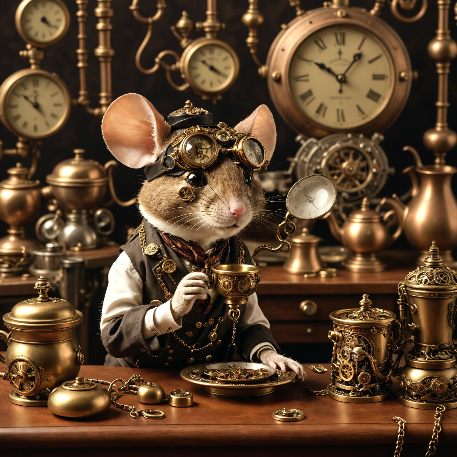 Steampunk Rodent Gentleman's Elegance in a Luxurious Setting