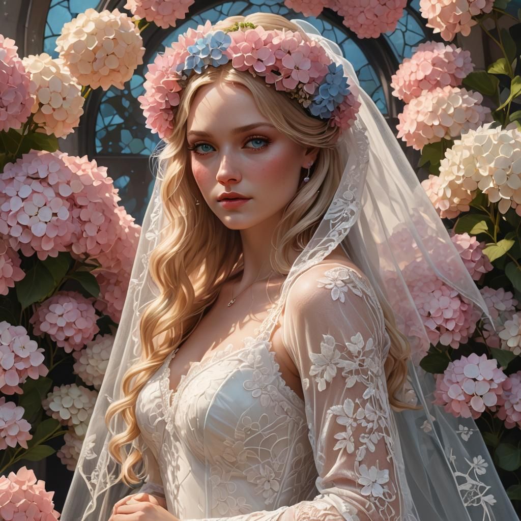Beautiful Blonde Bride Portrait in Art Nouveau Style