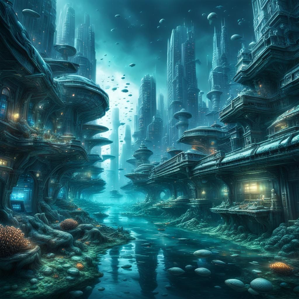 Underwater Alien City in Hyperrealistic Style