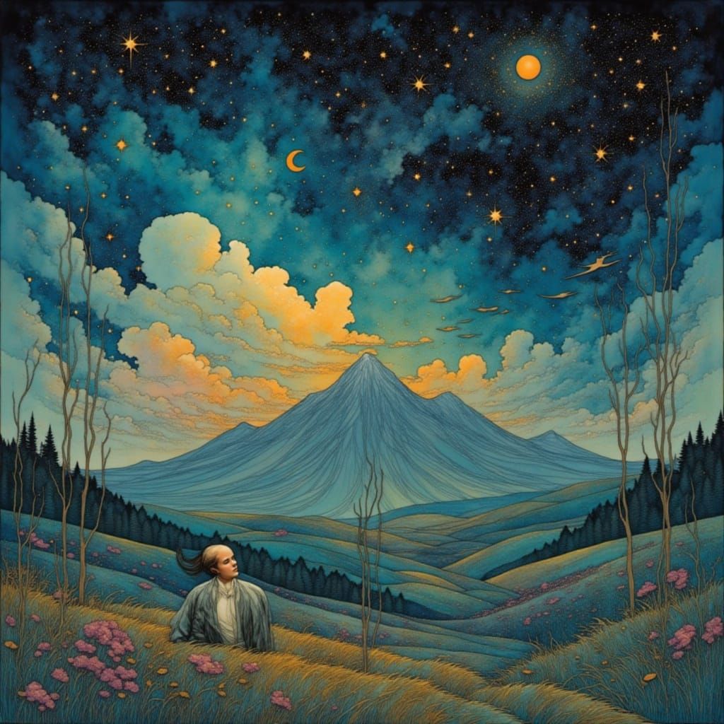 Dreamer Surrounded by Swirling Dreams