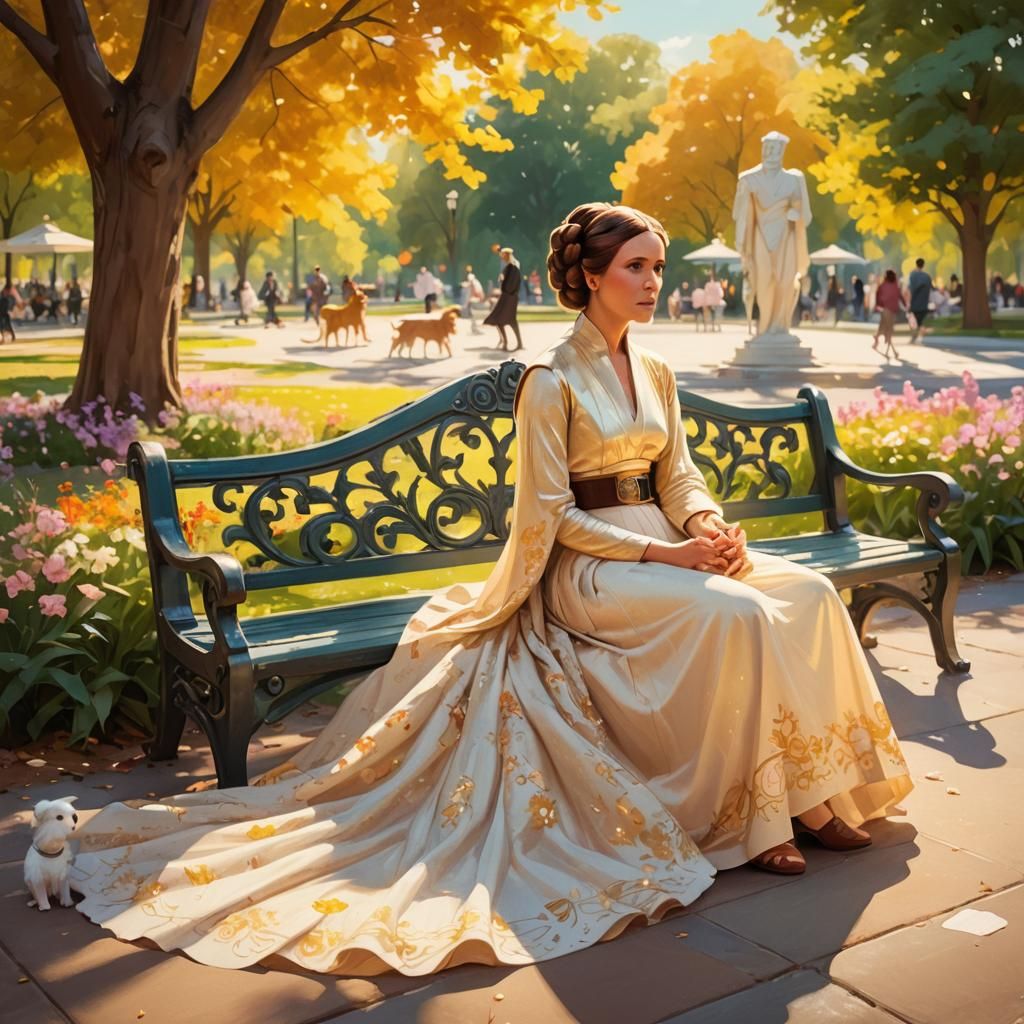Princess Leia in Sunny Park: Vibrant Digital Art