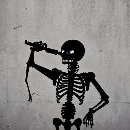 Banksy-Style Skeleton Smoking Cigar Street Art