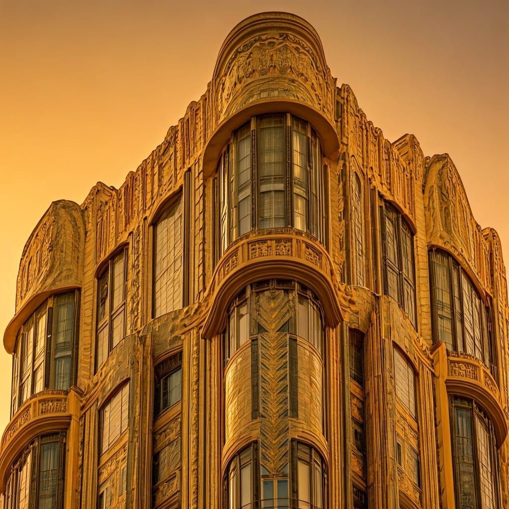 Art Deco Skyscraper Shimmers at Sunset