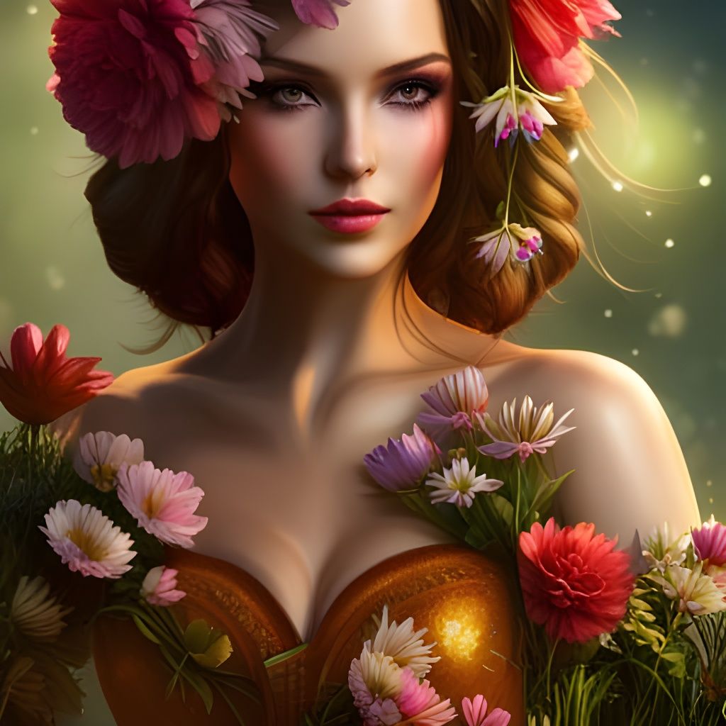 Floral Lady in a Sunny Spring Garden