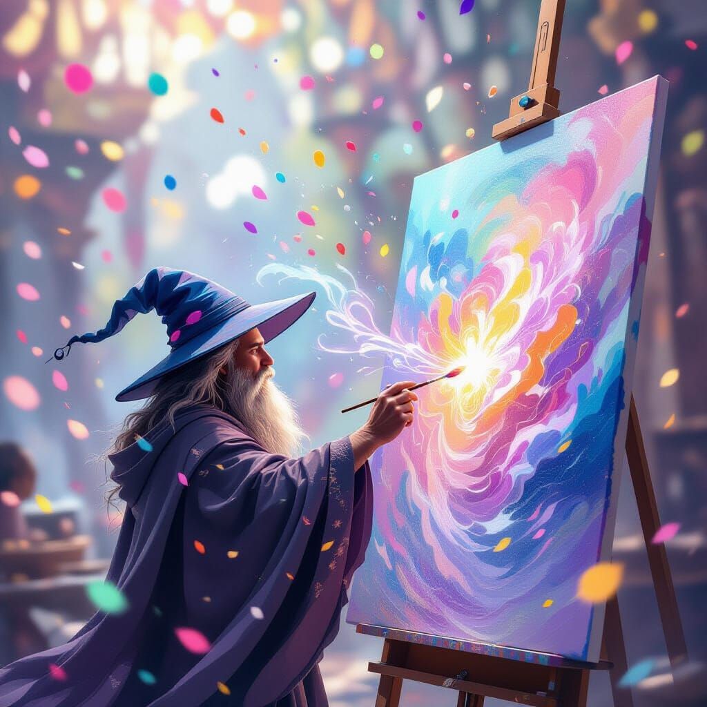 Wizard Artist Creates Ethereal Fresco with Floating Paint