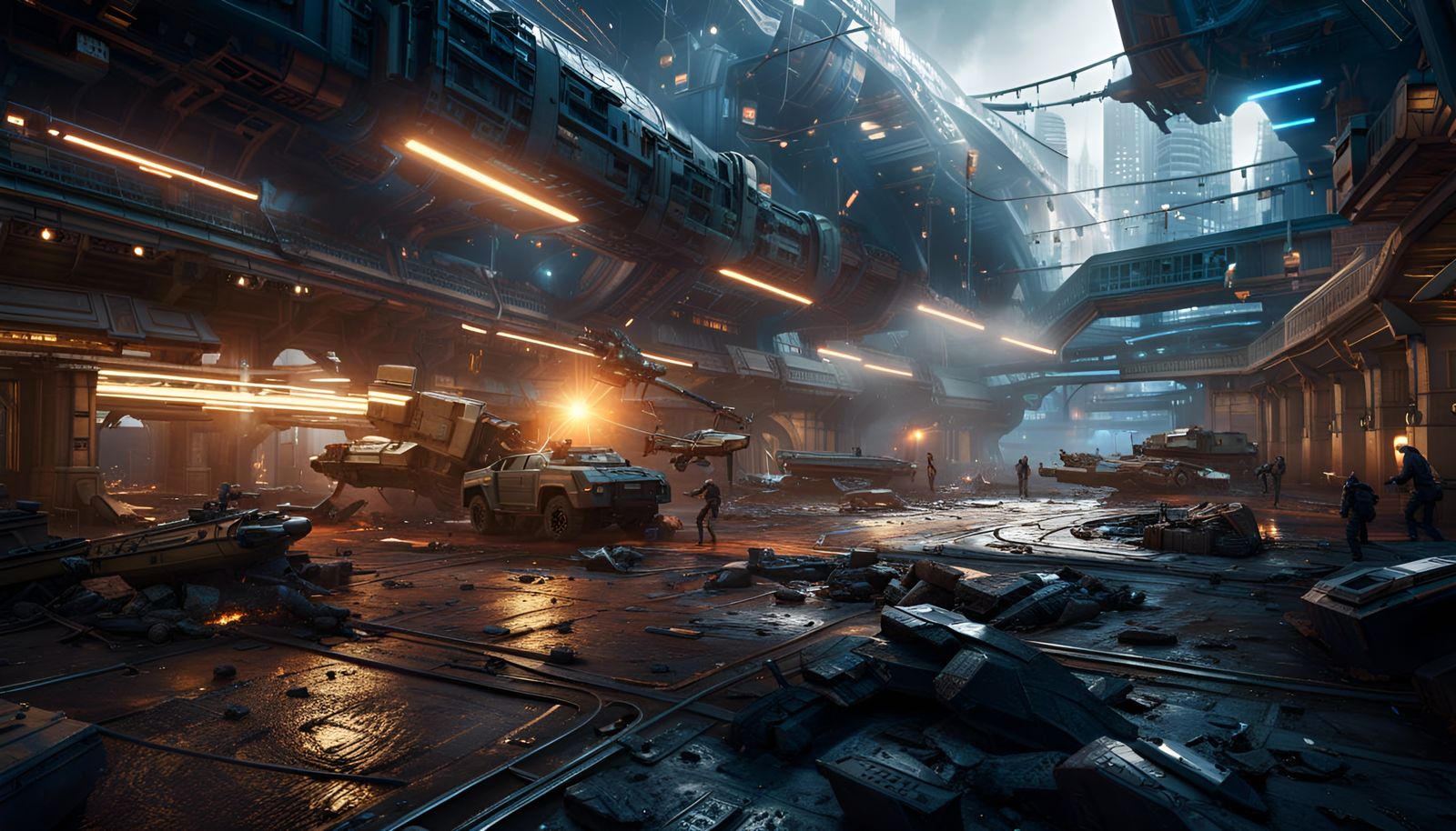 Sci-Fi Insurgent Attack Aftermath in Matte Painting Style