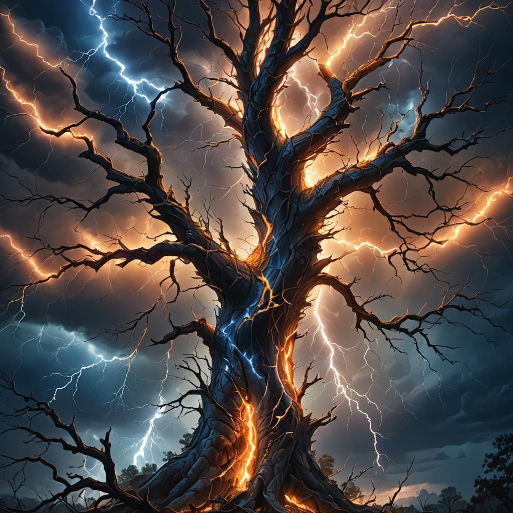 Electrified Tree Concept Art in Digital Painting Style