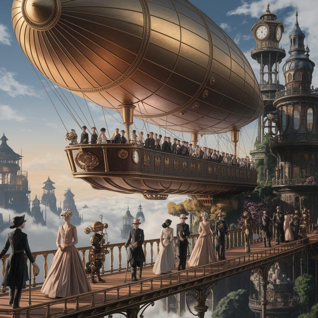 Grand Airship Docks at Floating City in Matte Painting Style