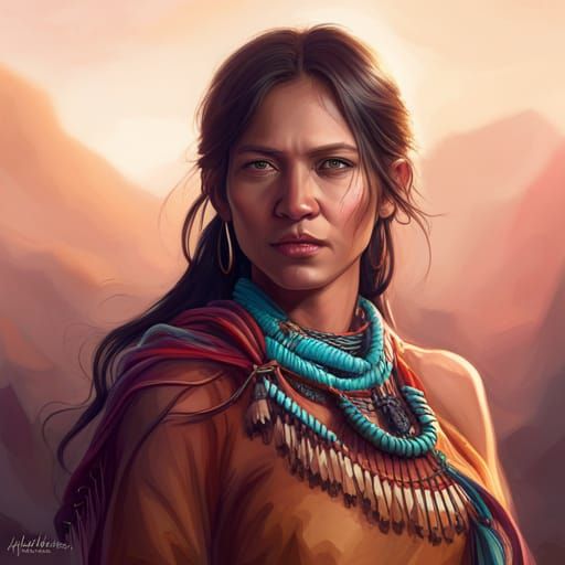 Navajo Woman Portrait in Hyperdetailed Lighting