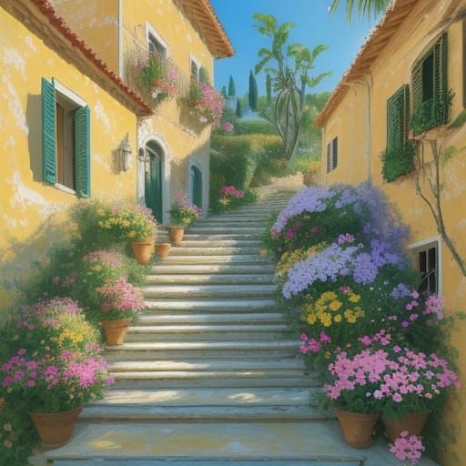 Impasto Oil Painting of Italian Villa on Amalfi Coast