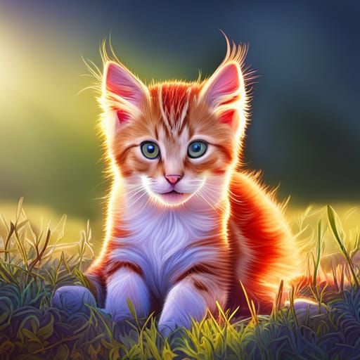 Detailed Kitten Stretching in Sunrise Light