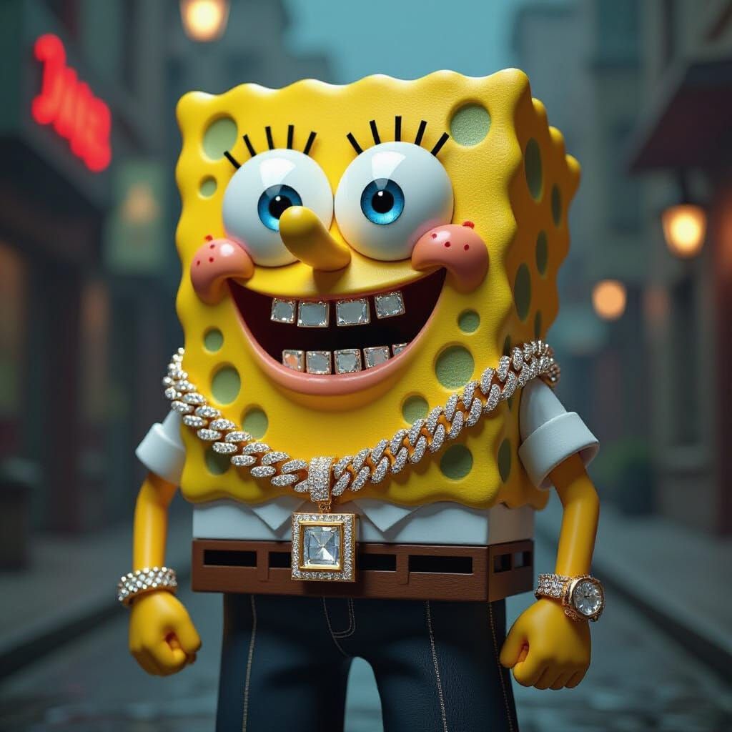 Opulent Spongebob Radiates Gangsta Aura