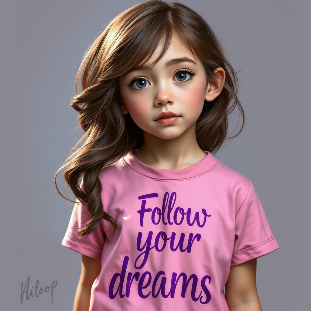 Girl with Pink Shirt: Digital Art Portrait