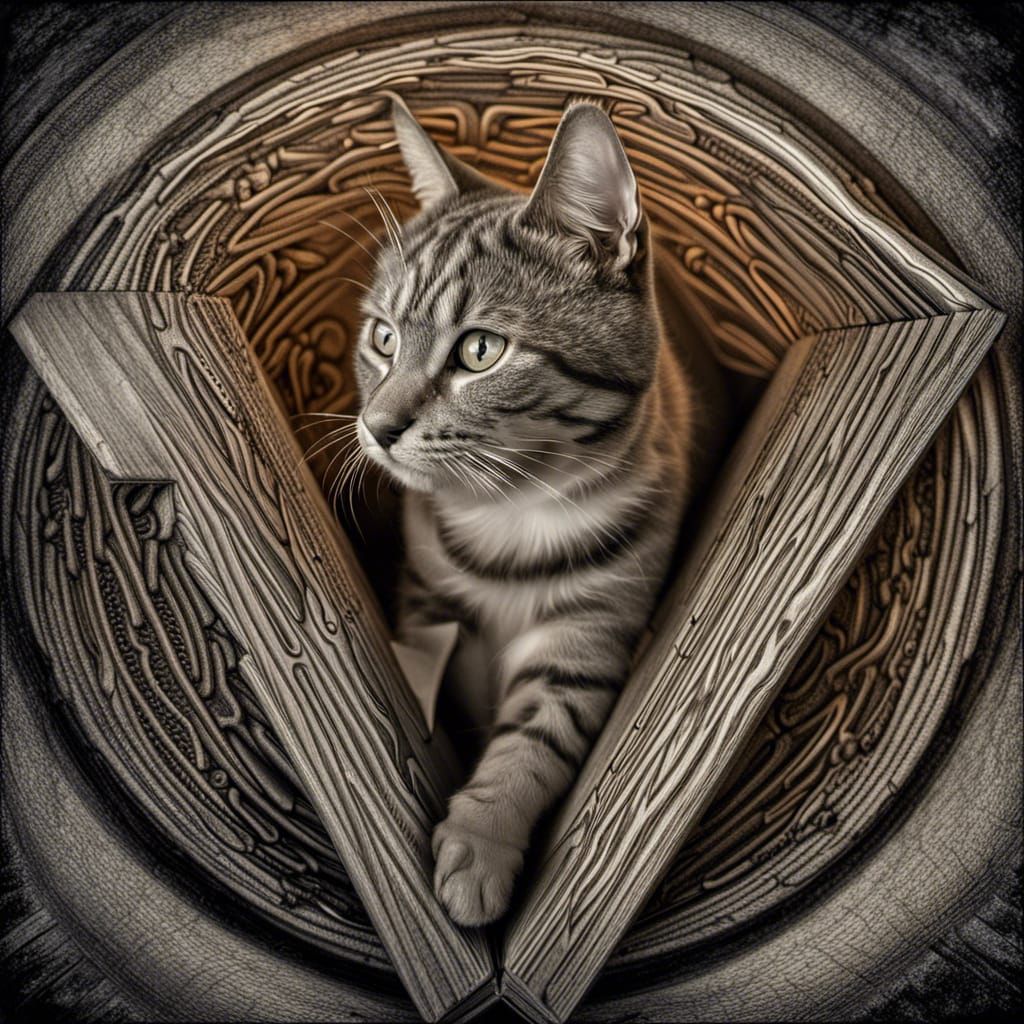 Schrödinger's Cat in Box: Hyperrealistic Pencil Drawing