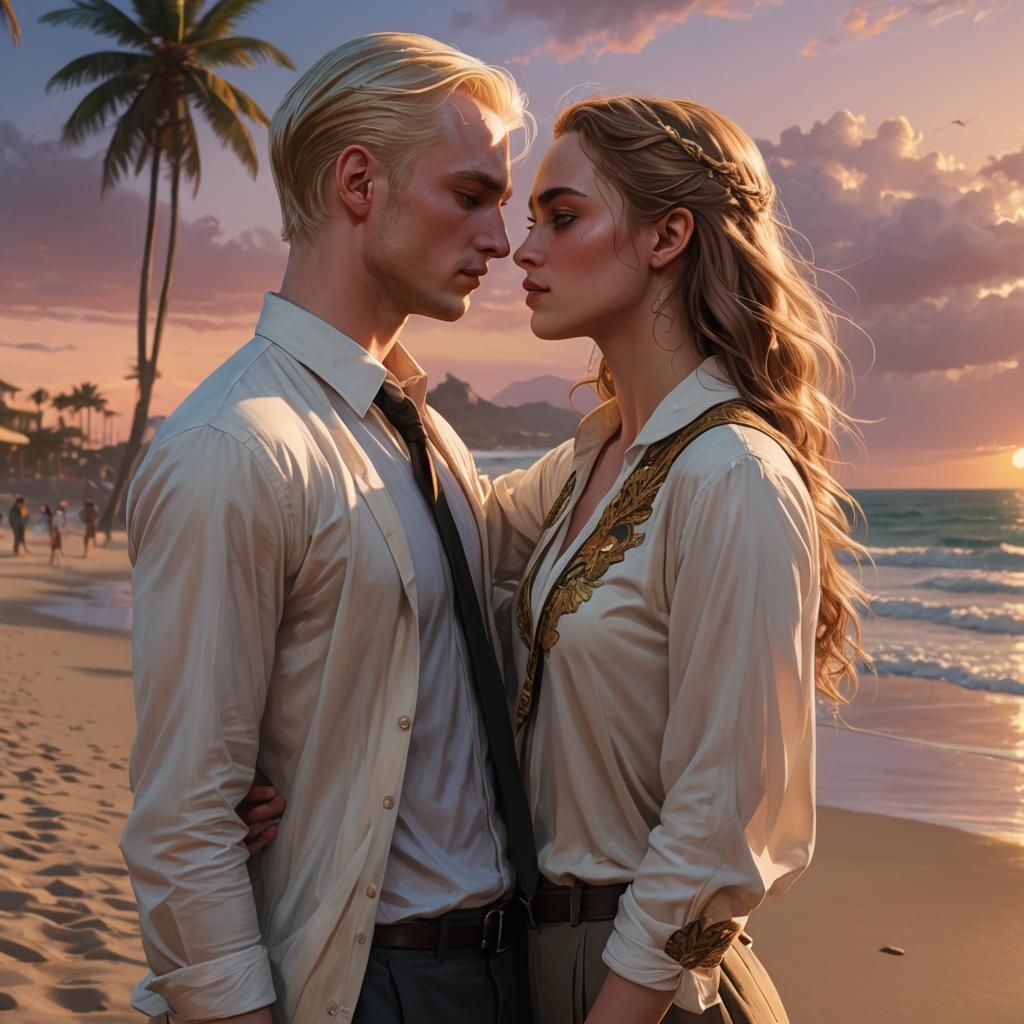 Draco Malfoy and Hermione Granger Kissing at Sunset