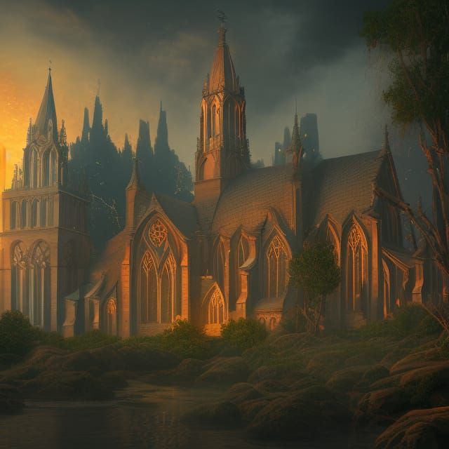 Detailed Church Matte Painting in Fantasy Concept Art