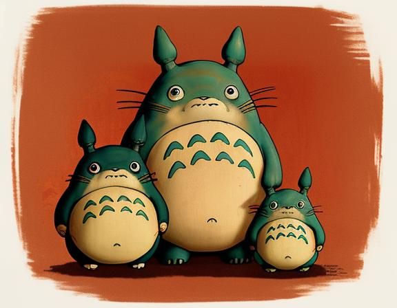 Totoro in Red Ink Woodcut Print