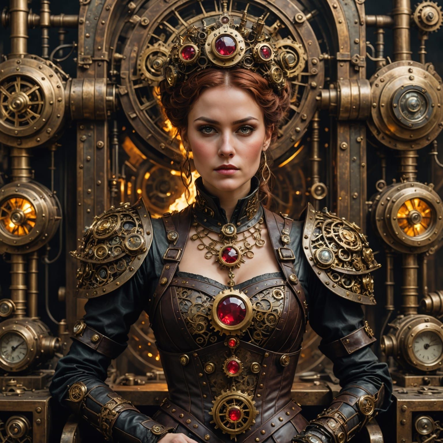 Steampunk Queen with Ruby Gem and Clockwork Crown