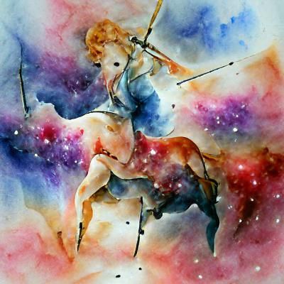 Sagittarius in Watercolor Against Space Backdrop