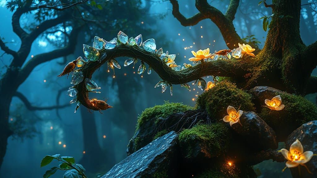 Enchanted Crystal Vine in a Glowing Forest