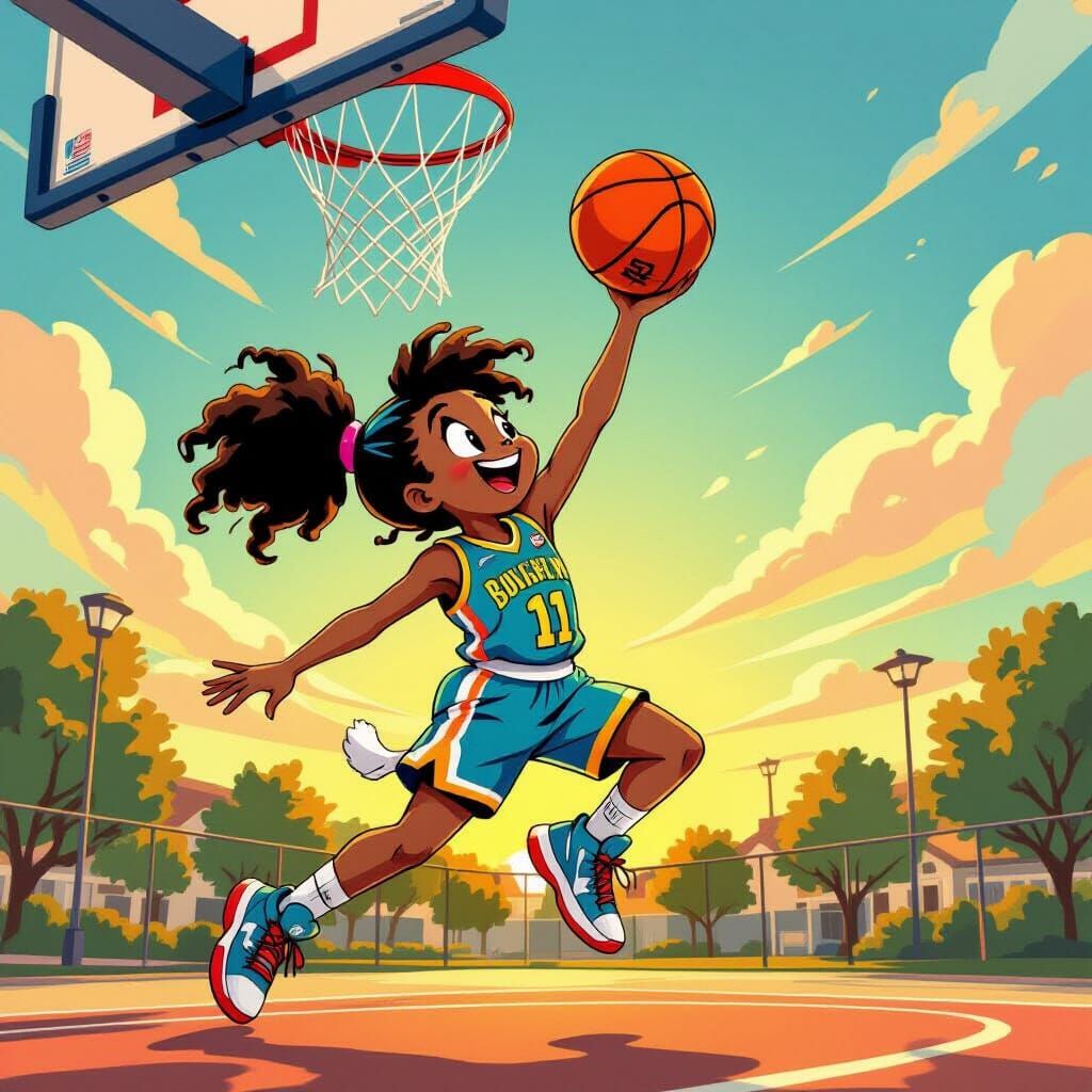 Girl in Bugs Bunny Uniform Slam Dunks Basketball