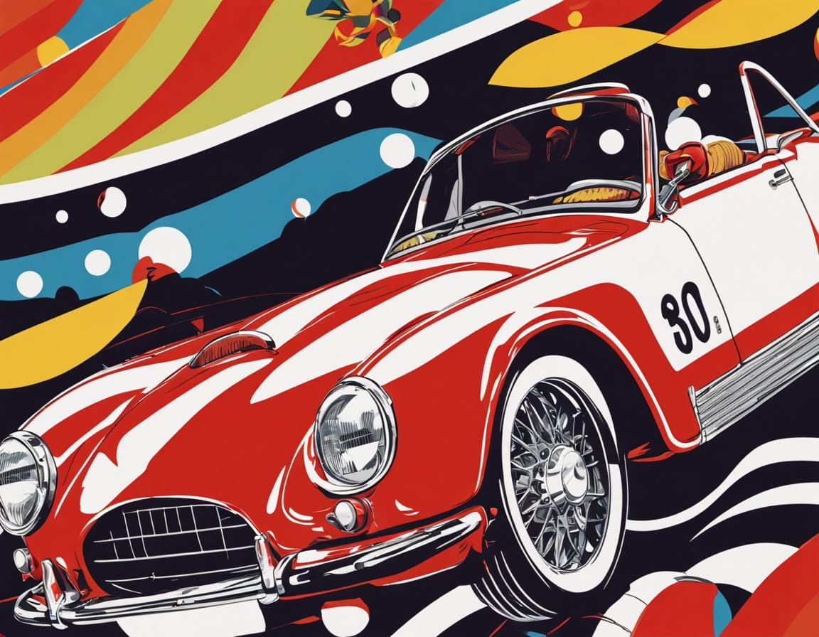 Vibrant Pop Art Car Chase Amidst Fruit