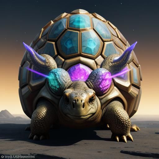 Magical Tortoise Wields Trident in Digital Painting