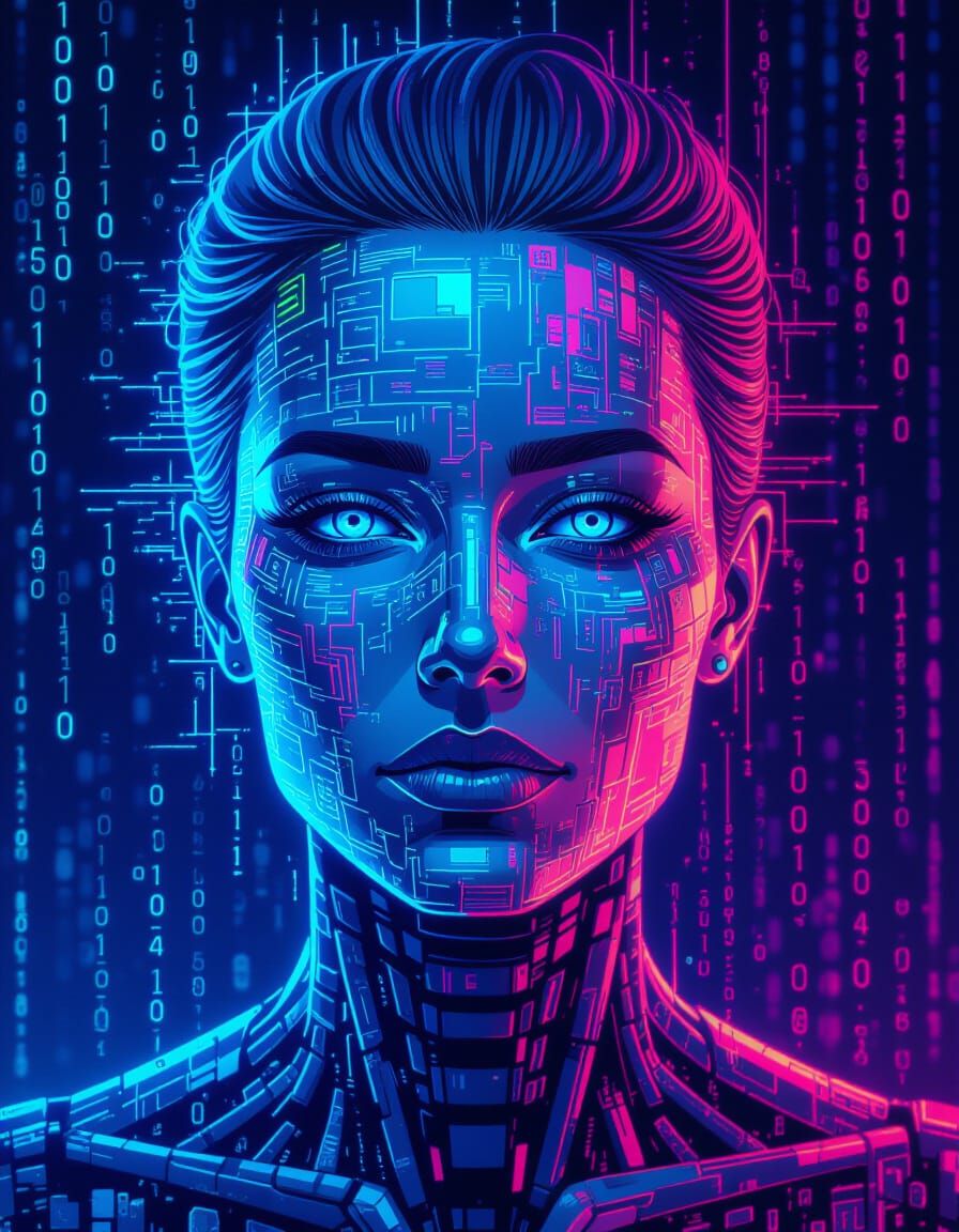 Digital Entity of Shimmering Binary Code