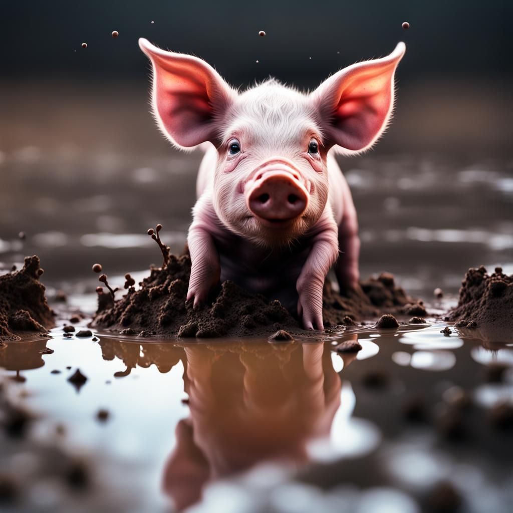 Hyperrealistic Piglet in Mud: Close-up Photography Artwork