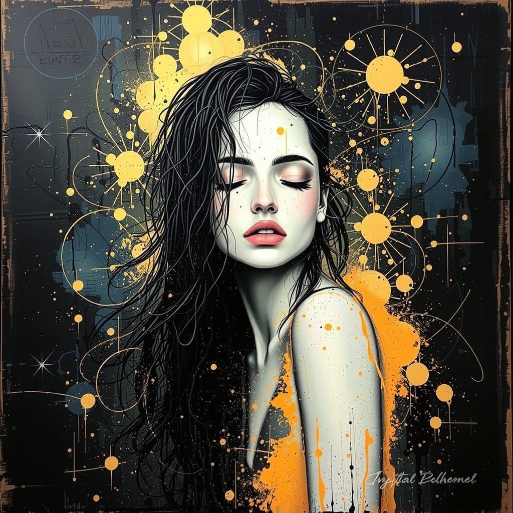 Ancient Gold Expressionist Portrait of a Serene Woman in a S...