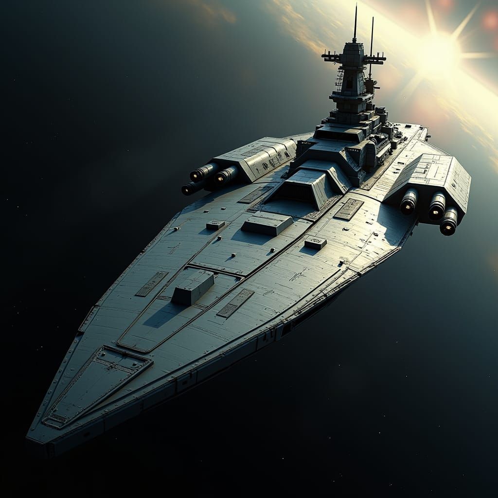 Battleship Spacecraft in Hyperrealistic Vintage Sci-Fi Style