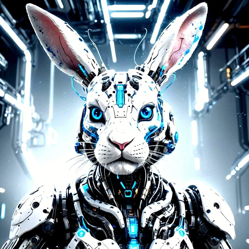 Hyperrealistic Biomechanical White Rabbit Portrait