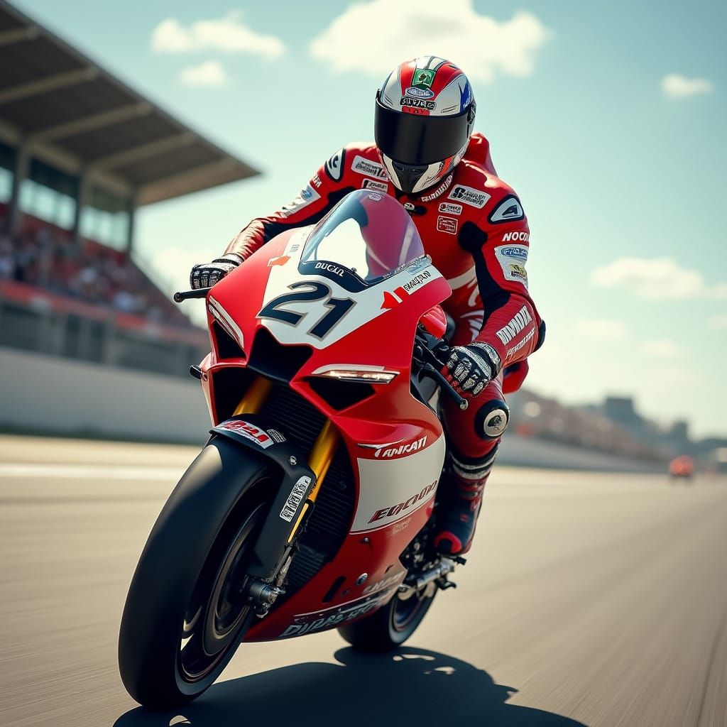 Pecco Bagnaia on Ducati MotoGP Bike on Race Track