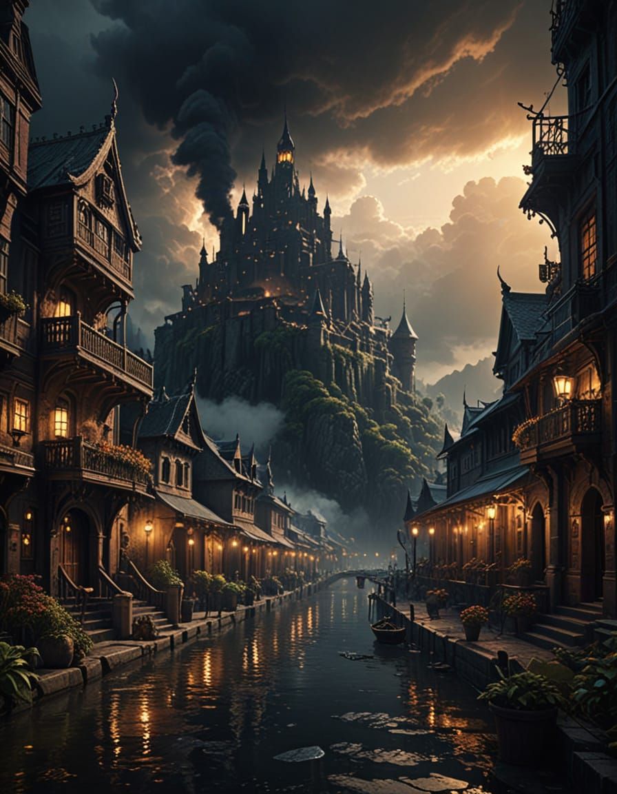 Epic Cinematic Old Townscape in Maximalist Digital Style