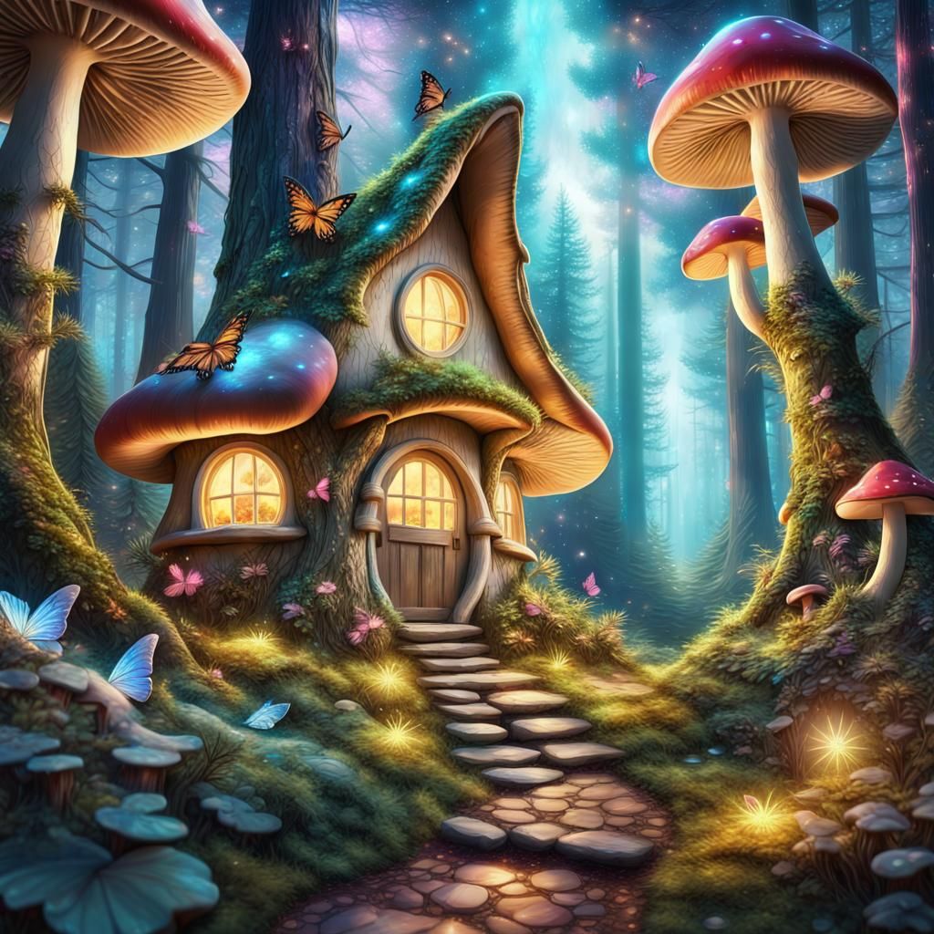 Enchanted Fairy Tale Forest with Magical Elf House