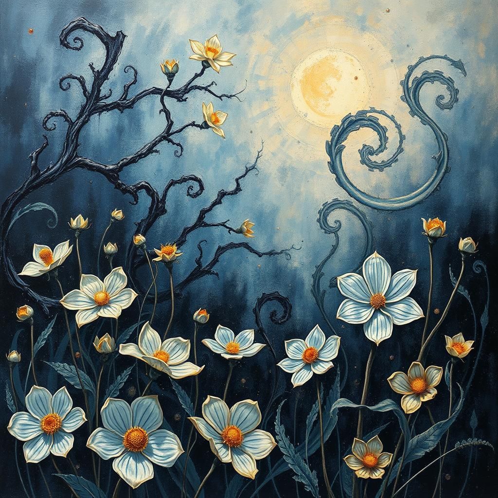 Gothic Impasto: Nature Flowers in Surrealist Art Deco