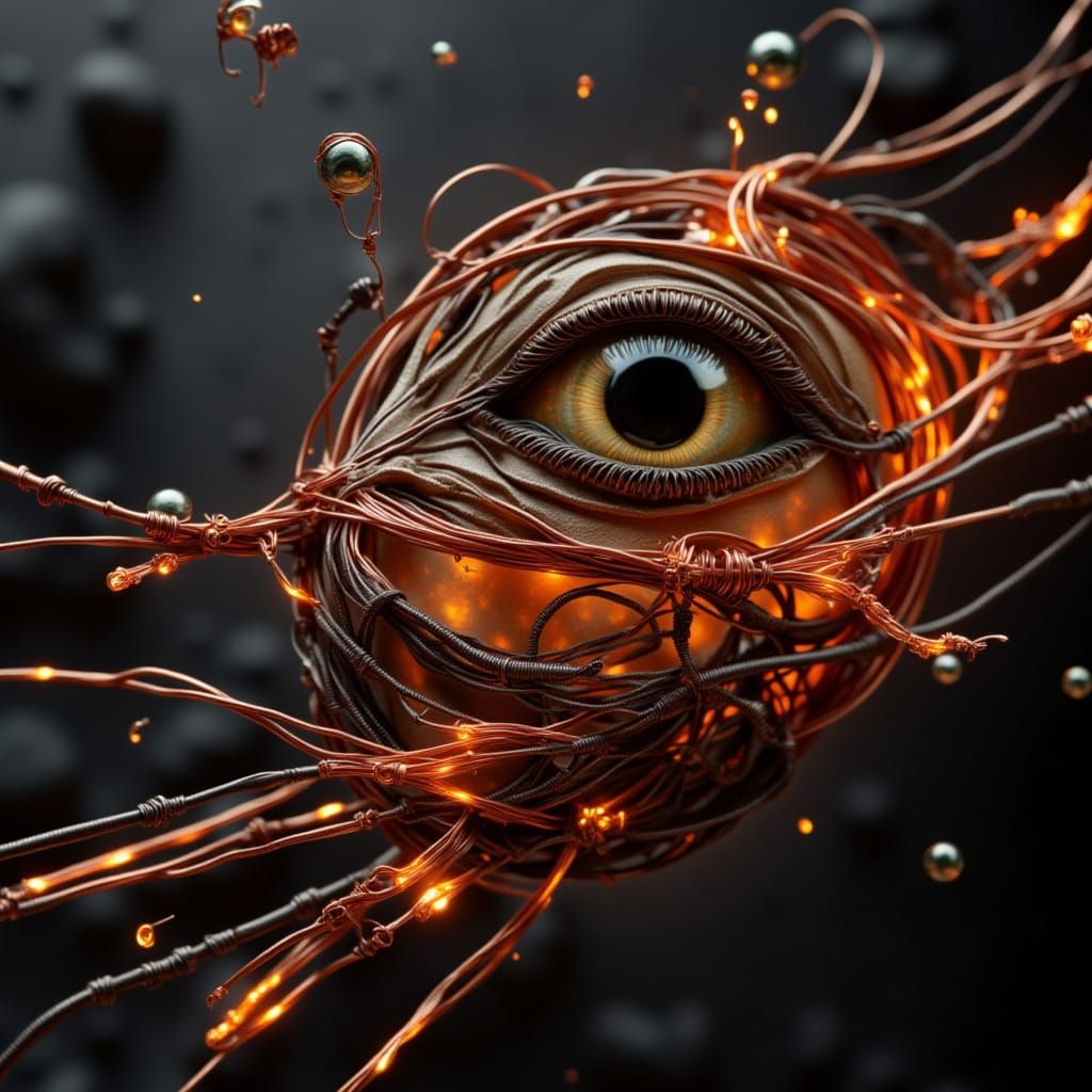 Molten Flames Engulfing Twisted Wire in Futuristic Style