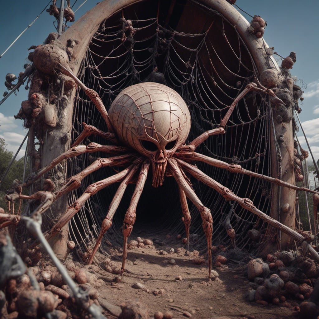 Spider Weaving Gigantic Web on Playground Slide