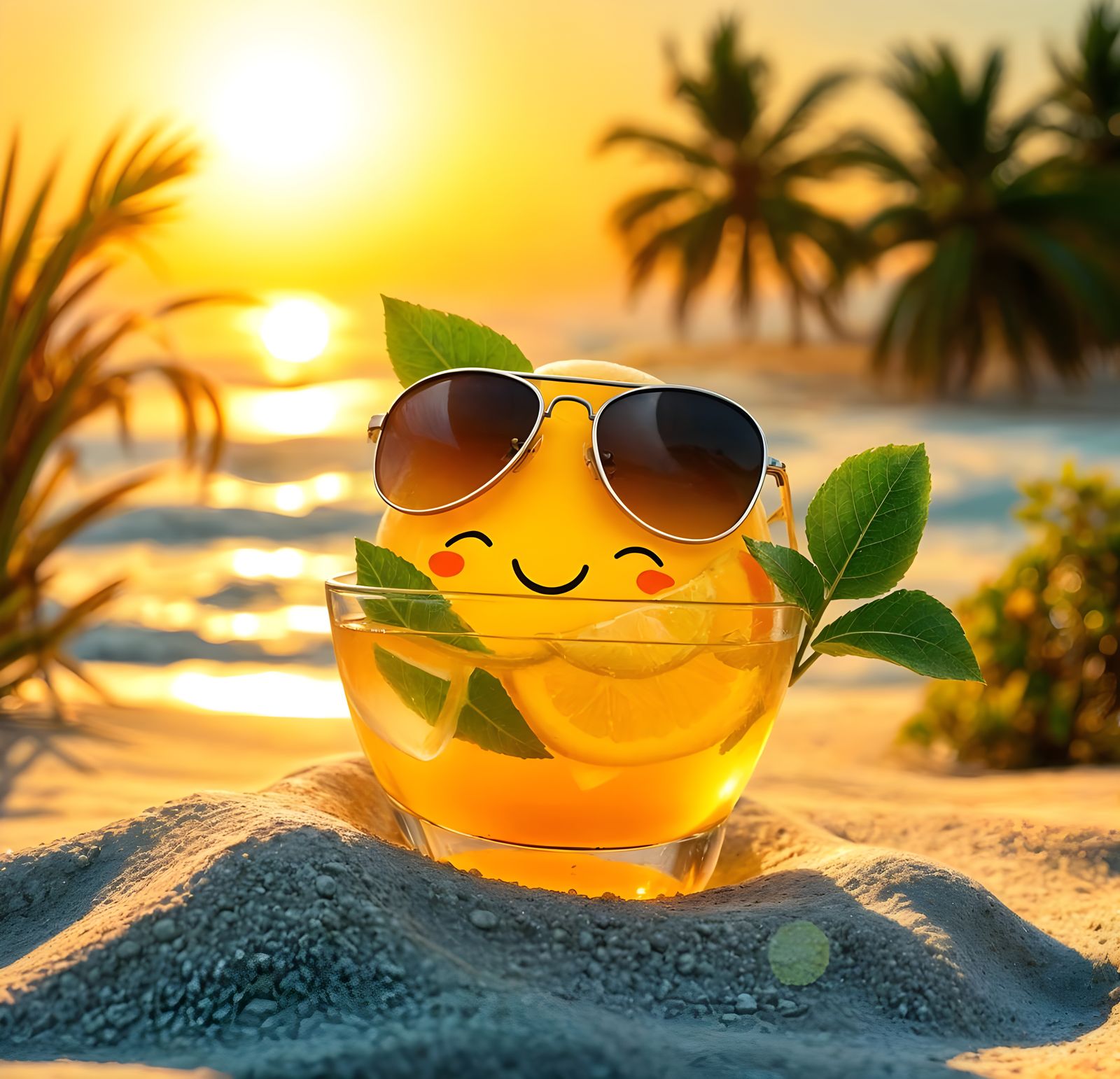 Chibi Lemon in a Refreshing Sunset Cocktail