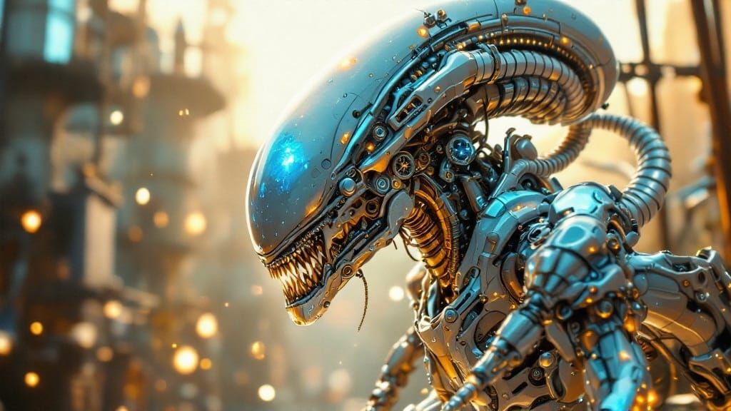 Baroque Steampunk Xenomorph in Blue Diamond Mechanical Splen...